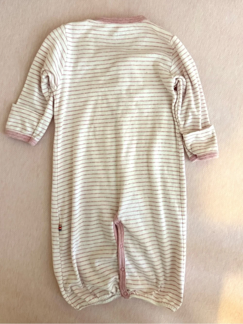 Giggle Baby Girl Pink Stripe Convertible Infant Sleep Gown - Organic Cotton- EUC